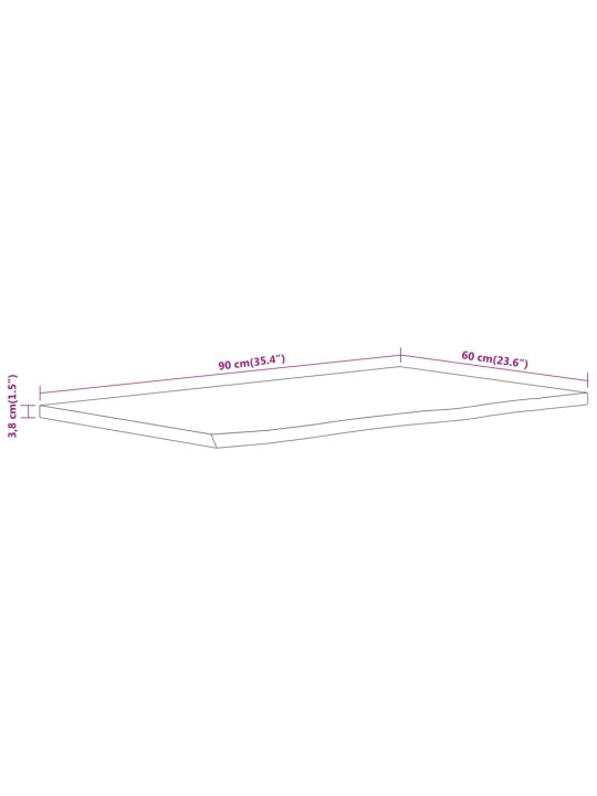Kylpyhuoneen työtaso 90x60x3,8 cm suorakaide täysi akasiapuu