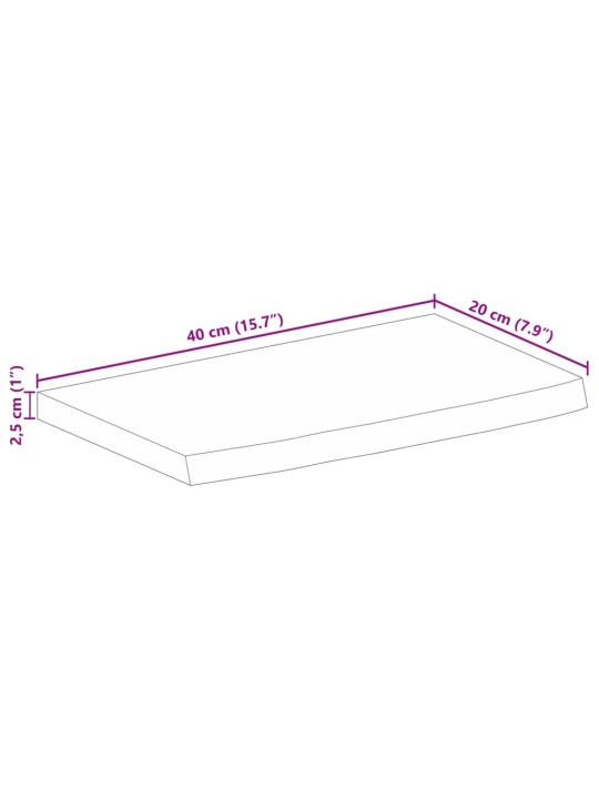 Pöytälevy 40x20x2,5 cm elävä reuna karkea täysi mangopuu