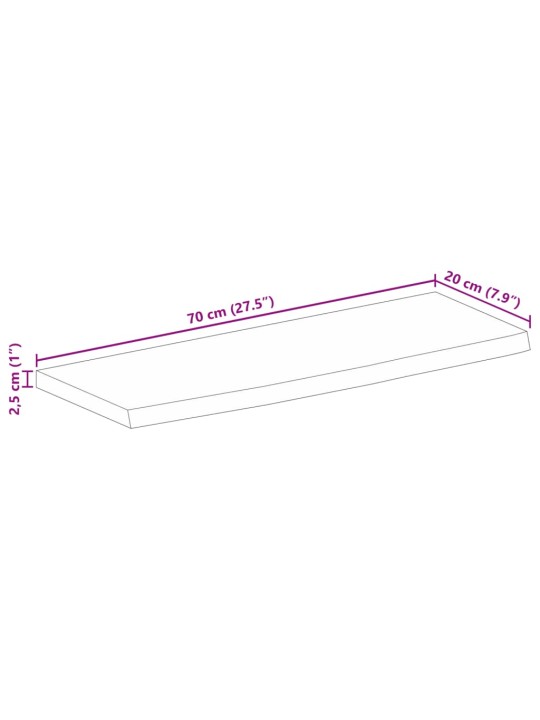 Pöytälevy 70x20x2,5 cm elävä reuna karkea täysi mangopuu