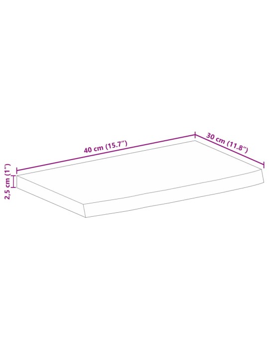 Pöytälevy 40x30x2,5 cm elävä reuna karkea täysi mangopuu