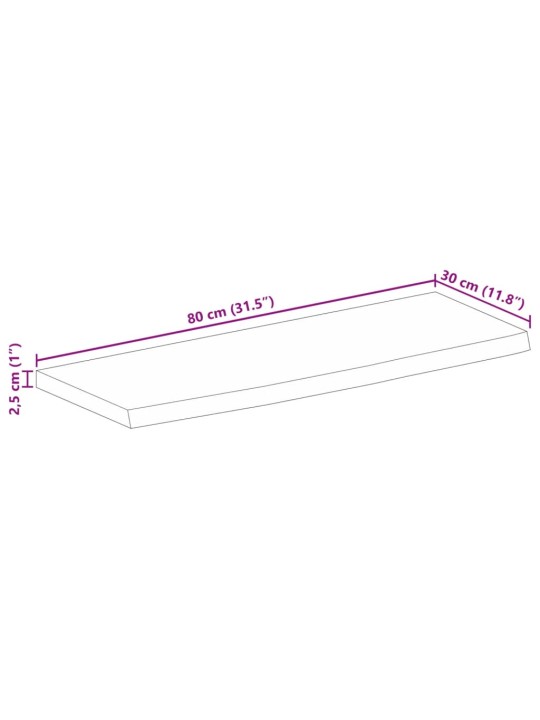 Pöytälevy 80x30x2,5 cm elävä reuna karkea täysi mangopuu