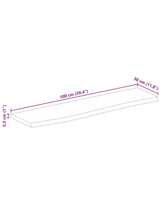 Pöytälevy 100x30x2,5 cm elävä reuna karkea täysi mangopuu