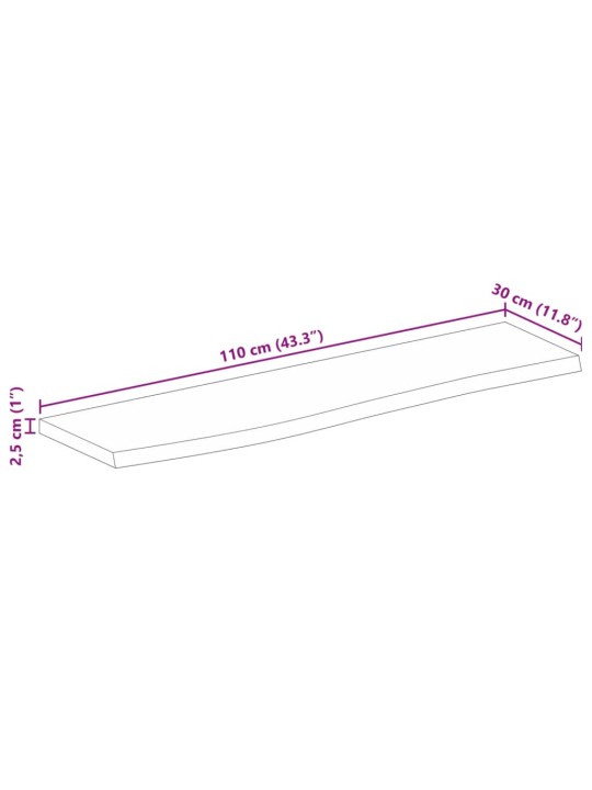 Pöytälevy 110x30x2,5 cm elävä reuna karkea täysi mangopuu