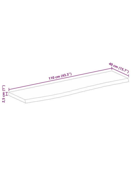 Pöytälevy 110x40x2,5 cm elävä reuna karkea täysi mangopuu