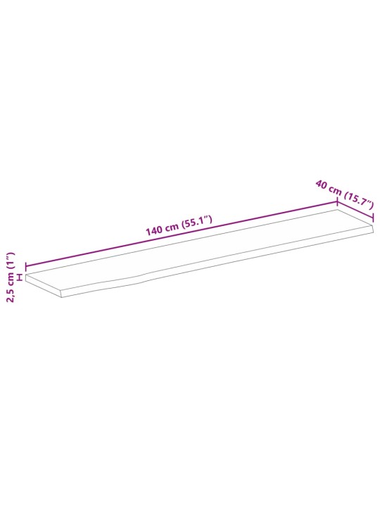 Pöytälevy 140x40x2,5 cm elävä reuna karkea täysi mangopuu