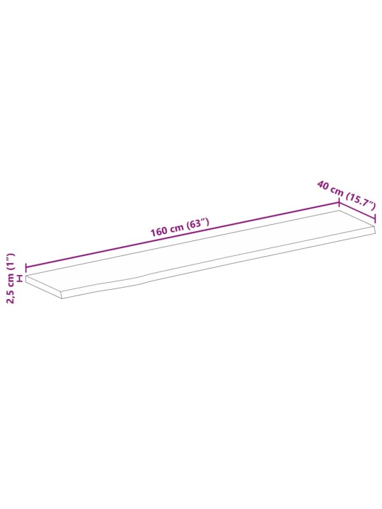 Pöytälevy 160x40x2,5 cm elävä reuna karkea täysi mangopuu