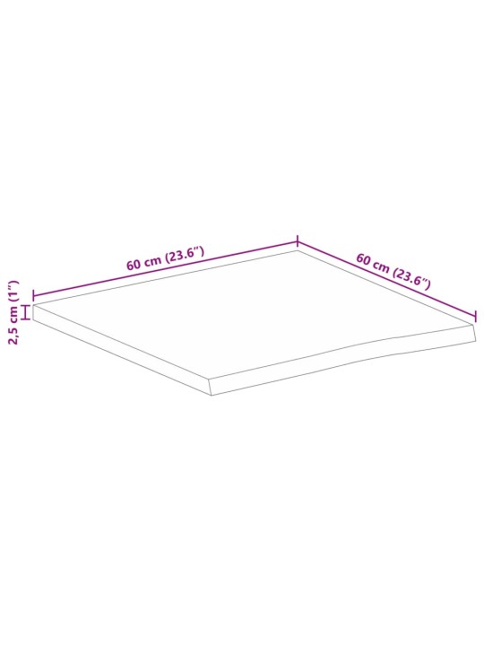 Pöytälevy 60x60x2,5 cm elävä reuna karkea täysi mangopuu