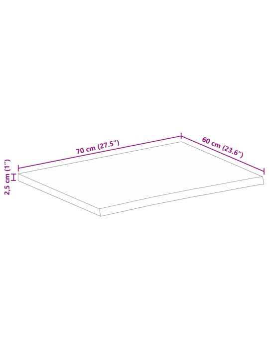 Pöytälevy 70x60x2,5 cm elävä reuna karkea täysi mangopuu