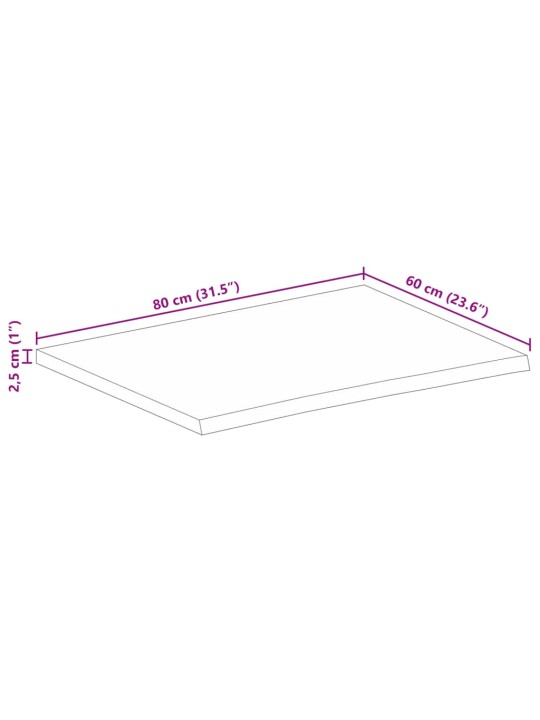 Pöytälevy 80x60x2,5 cm elävä reuna karkea täysi mangopuu