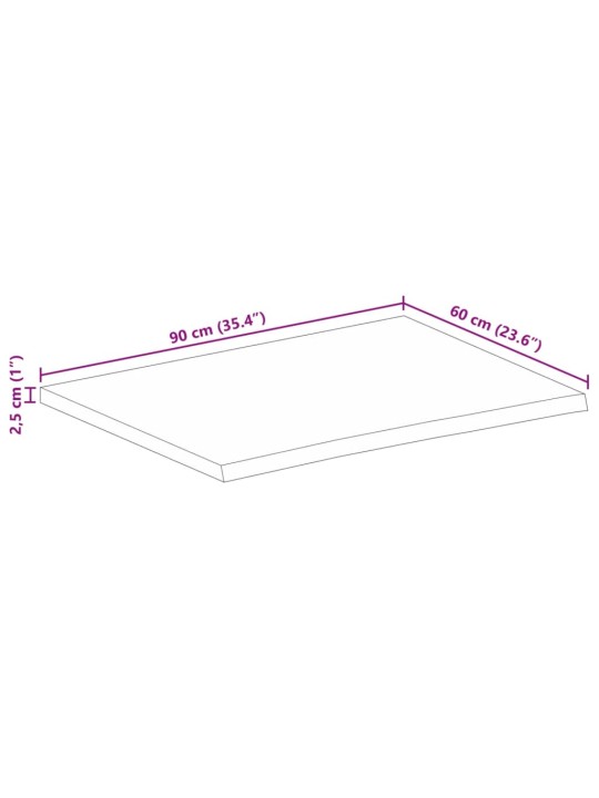 Pöytälevy 90x60x2,5 cm elävä reuna karkea täysi mangopuu