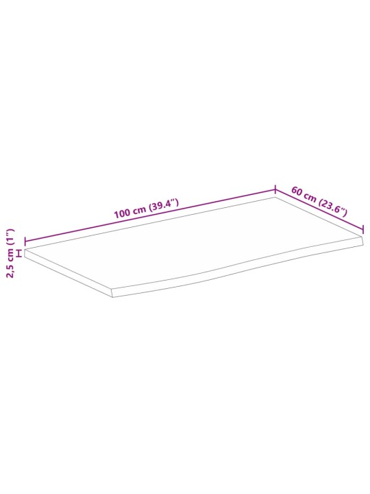 Pöytälevy 100x60x2,5 cm elävä reuna karkea täysi mangopuu