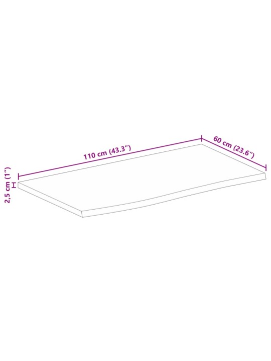 Pöytälevy 110x60x2,5 cm elävä reuna karkea täysi mangopuu