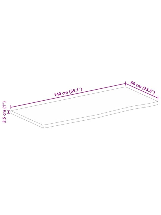 Pöytälevy 140x60x2,5 cm elävä reuna karkea täysi mangopuu