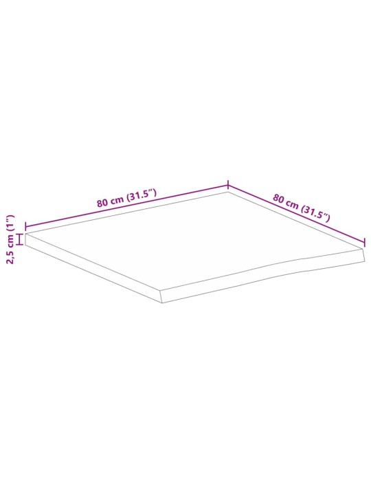 Pöytälevy 80x80x2,5 cm elävä reuna karkea täysi mangopuu