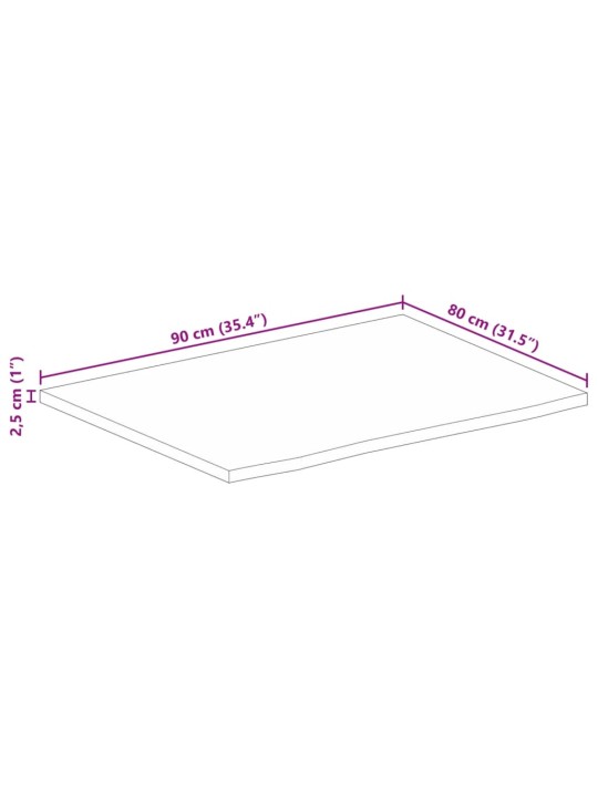 Pöytälevy 90x80x2,5 cm elävä reuna karkea täysi mangopuu