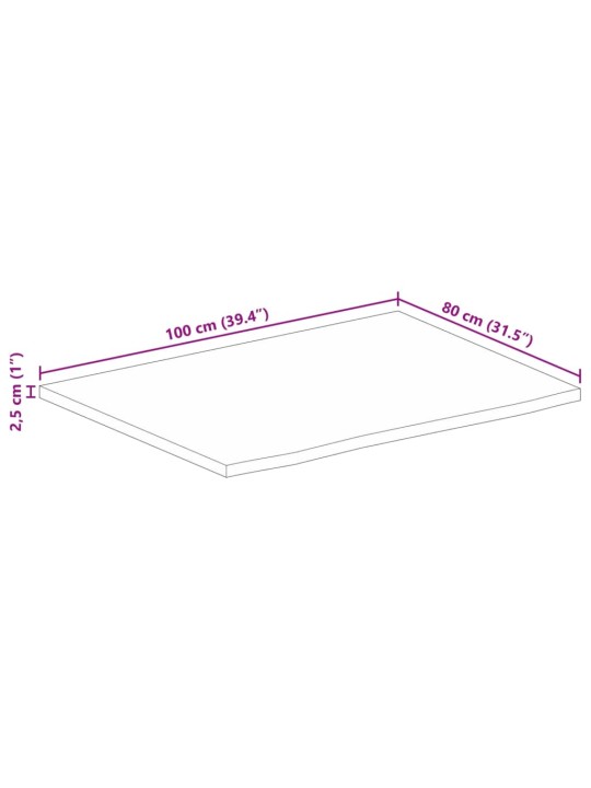 Pöytälevy 100x80x2,5 cm elävä reuna karkea täysi mangopuu