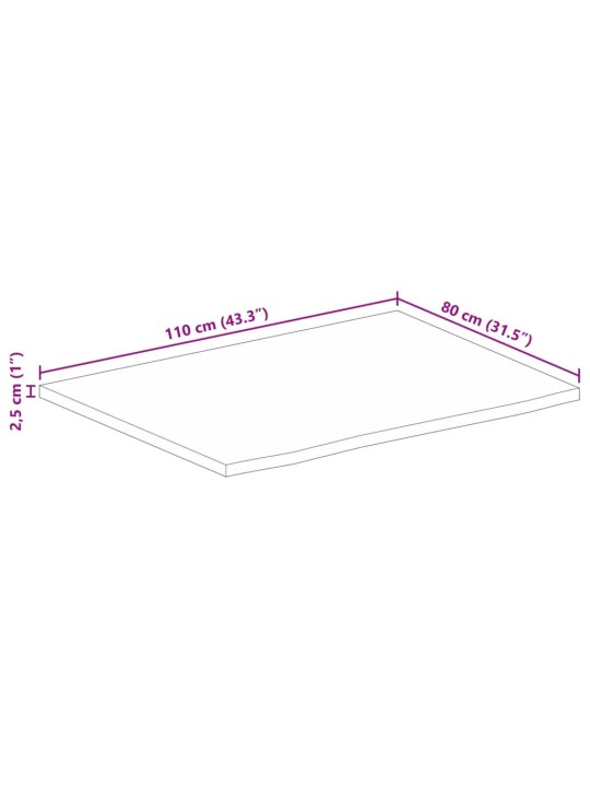 Pöytälevy 110x80x2,5 cm elävä reuna karkea täysi mangopuu