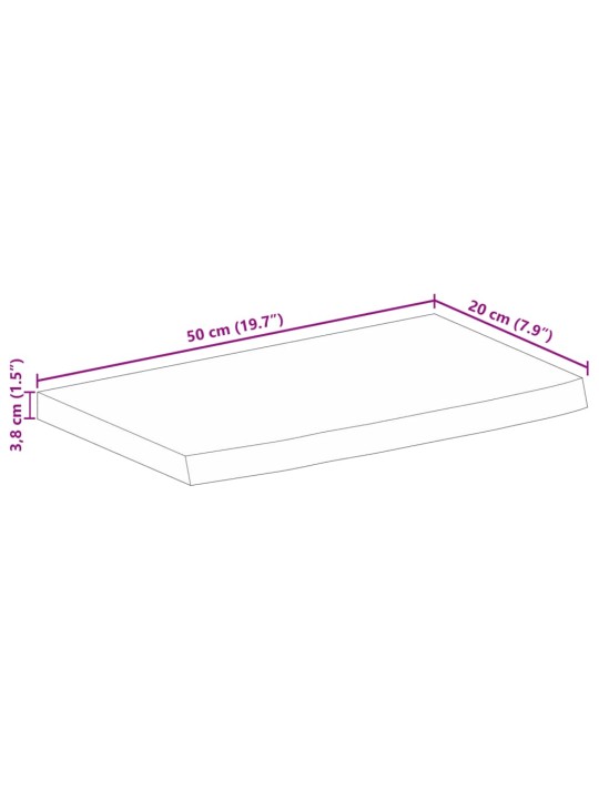 Pöytälevy 50x20x3,8 cm elävä reuna karkea täysi mangopuu