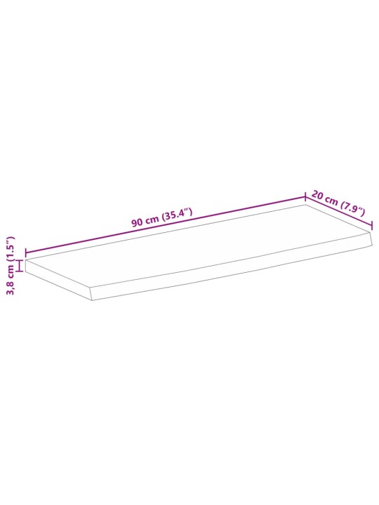 Pöytälevy 90x20x3,8 cm elävä reuna karkea täysi mangopuu