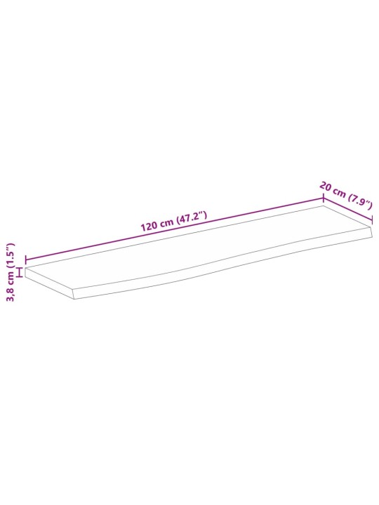Pöytälevy 120x20x3,8 cm elävä reuna karkea täysi mangopuu