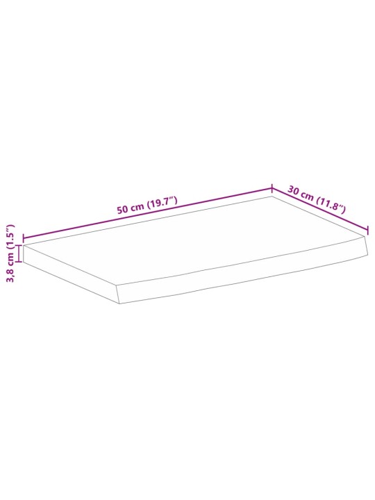 Pöytälevy 50x30x3,8 cm elävä reuna karkea täysi mangopuu