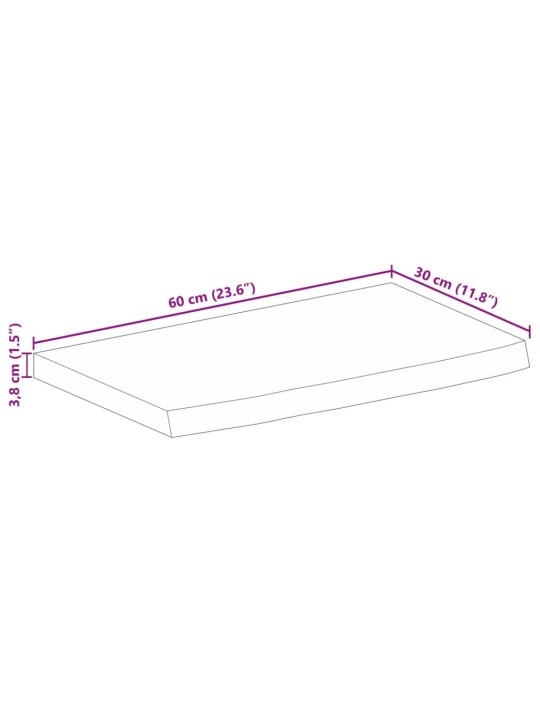 Pöytälevy 60x30x3,8 cm elävä reuna karkea täysi mangopuu