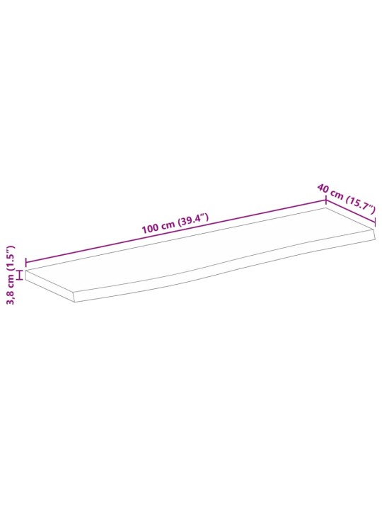 Pöytälevy 100x40x3,8 cm elävä reuna karkea täysi mangopuu
