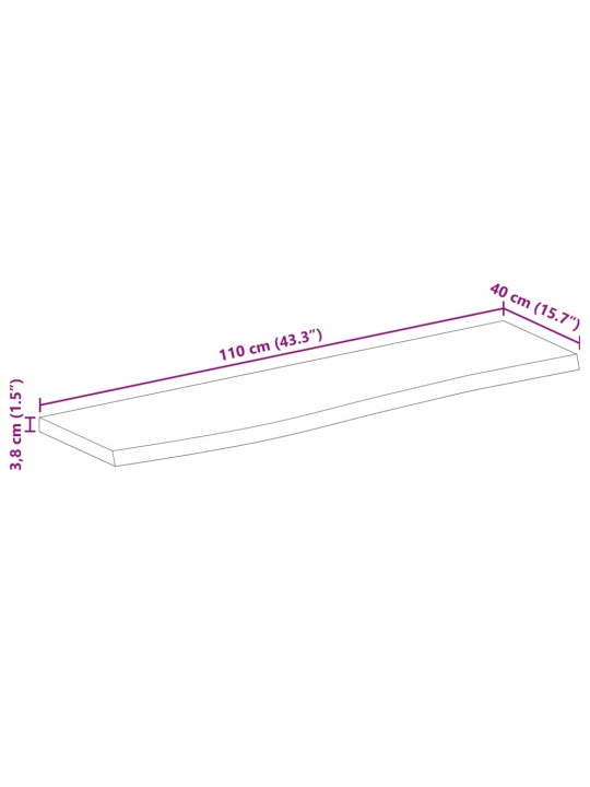 Pöytälevy 110x40x3,8 cm elävä reuna karkea täysi mangopuu