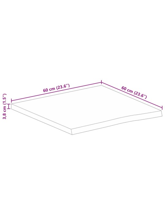 Pöytälevy 60x60x3,8 cm elävä reuna karkea täysi mangopuu