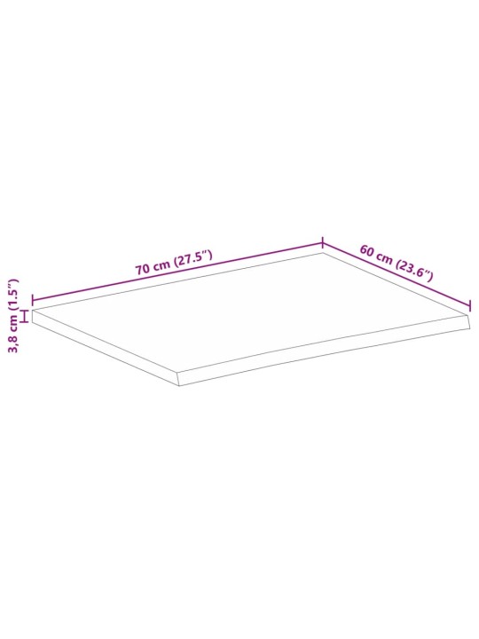 Pöytälevy 70x60x3,8 cm elävä reuna karkea täysi mangopuu