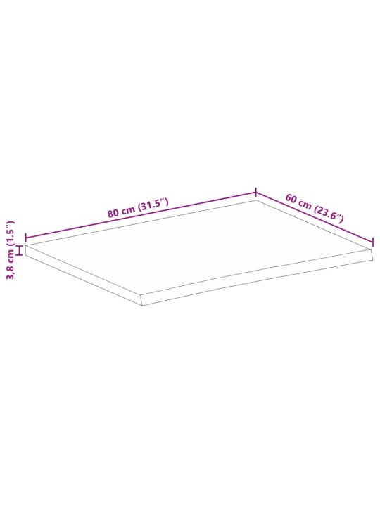 Pöytälevy 80x60x3,8 cm elävä reuna karkea täysi mangopuu