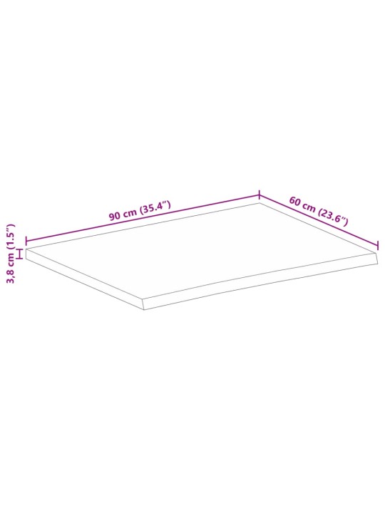 Pöytälevy 90x60x3,8 cm elävä reuna karkea täysi mangopuu