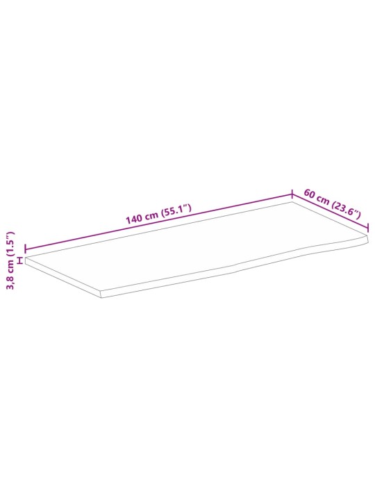 Pöytälevy 140x60x3,8 cm elävä reuna karkea täysi mangopuu