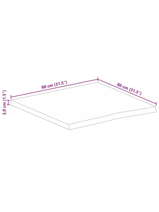 Pöytälevy 80x80x3,8 cm elävä reuna karkea täysi mangopuu