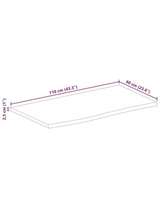 Pöytälevy elävä reuna 110x60x2,5 cm täysi mangopuu