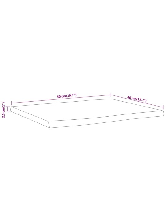 Pöytälevy 50x40x2,5 cm suorakaide täysi akasiapuu elävä reuna