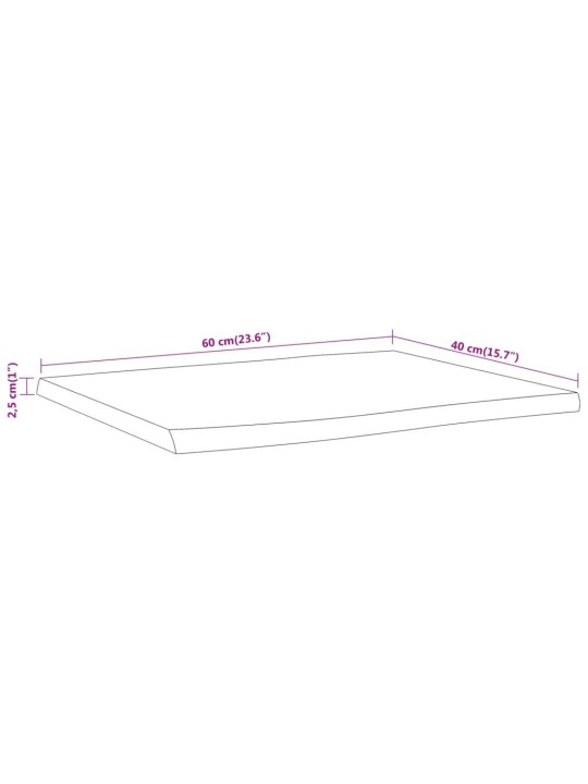 Pöytälevy 60x40x2,5 cm suorakaide täysi akasiapuu elävä reuna