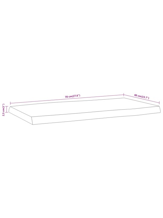 Pöytälevy 70x40x2,5 cm suorakaide täysi akasiapuu elävä reuna