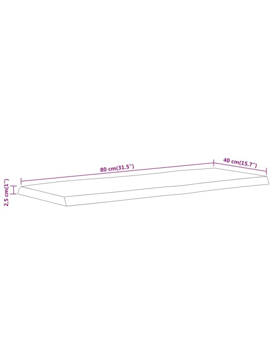 Pöytälevy 80x40x2,5 cm suorakaide täysi akasiapuu elävä reuna