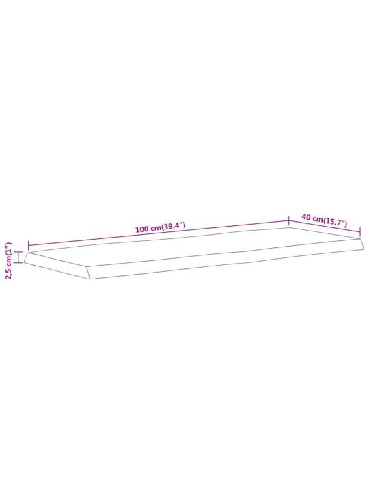 Pöytälevy 100x40x2,5 cm suorakaide täysi akasiapuu elävä reuna