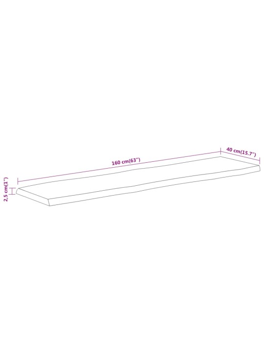 Pöytälevy 160x40x2,5 cm suorakaide täysi akasiapuu elävä reuna