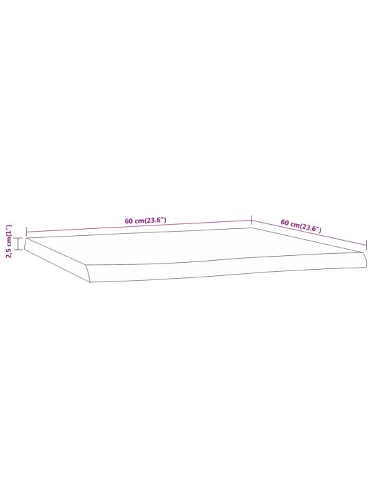 Pöytälevy 60x60x2,5 cm neliö täysi akasiapuu elävä reuna