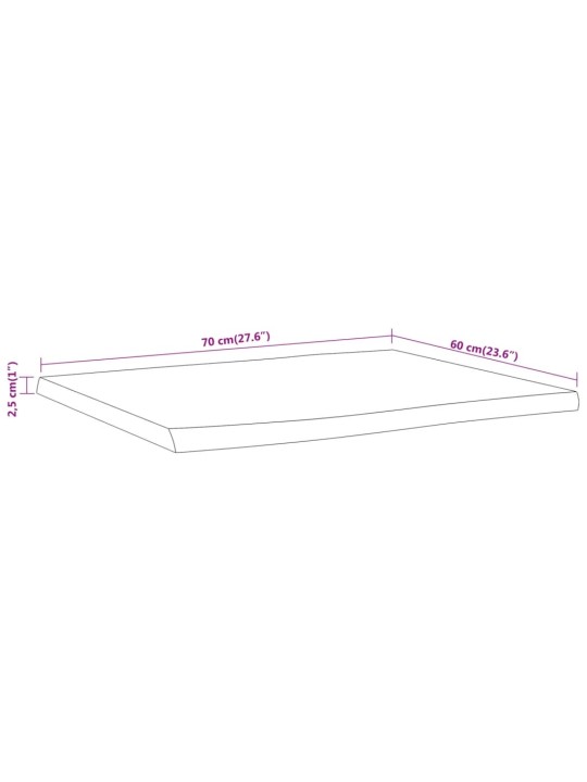 Pöytälevy 70x60x2,5 cm suorakaide täysi akasiapuu elävä reuna