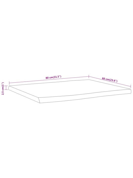 Pöytälevy 80x60x2,5 cm suorakaide täysi akasiapuu elävä reuna