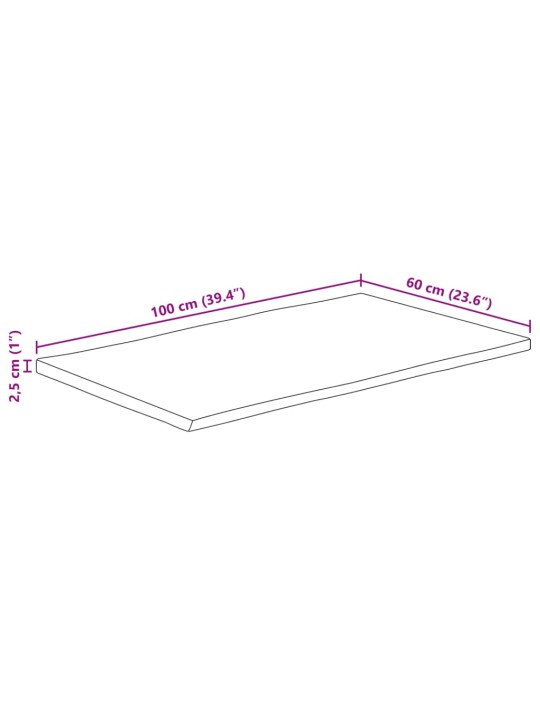 Pöytälevy 100x60x2,5 cm suorakaide täysi akasiapuu elävä reuna