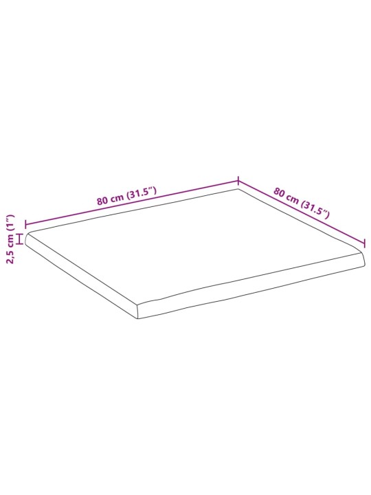 Pöytälevy 80x80x2,5 cm neliö täysi akasiapuu elävä reuna