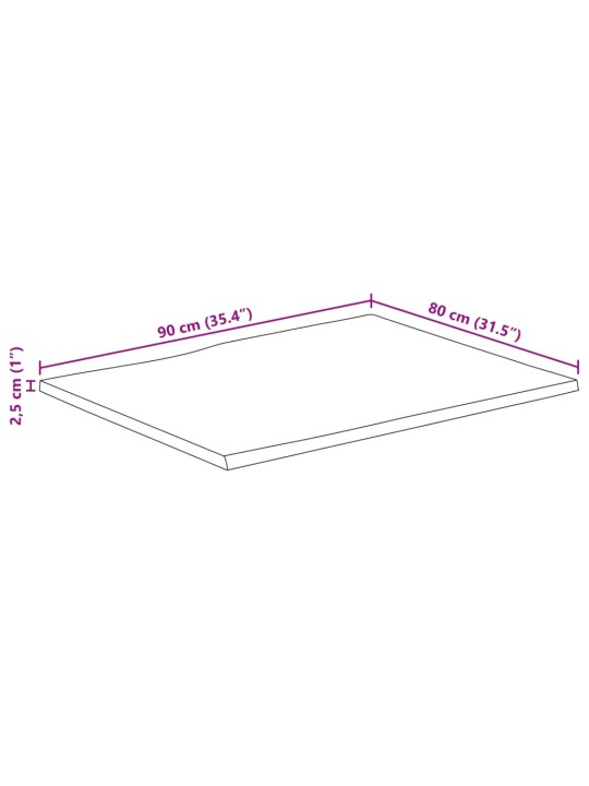 Pöytälevy 90x80x2,5 cm suorakaide täysi akasiapuu elävä reuna