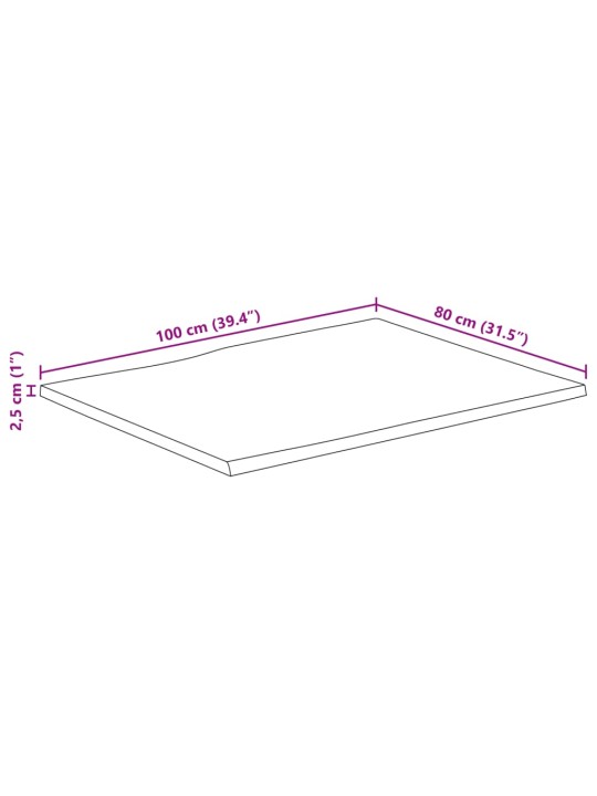 Pöytälevy 100x80x2,5 cm suorakaide täysi akasiapuu elävä reuna