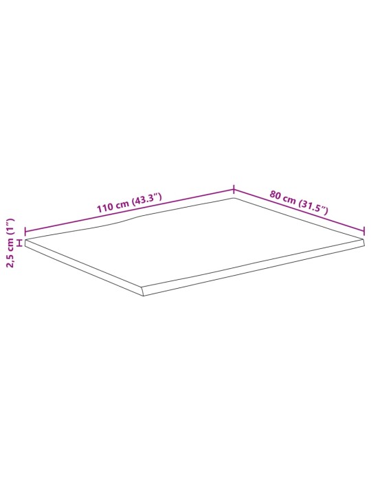 Pöytälevy 110x80x2,5 cm suorakaide täysi akasiapuu elävä reuna