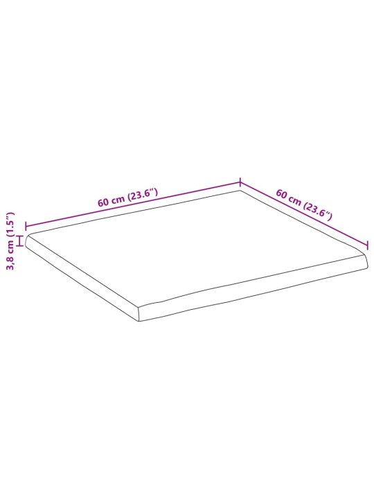 Pöytälevy 60x60x3,8 cm suorakaide täysi akasiapuu elävä reuna